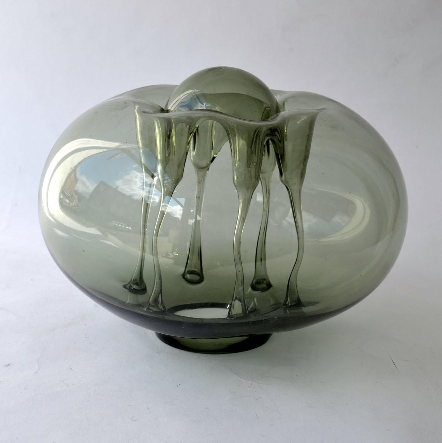 Extraordinary Bohemian pair of abstract hand blown glass sculptures in perfect condition are attributed to Karel Wuensch (1932), born in Czechoslovakia, one of the best and most innovative glass designers from the post war. His ideas are inspired by