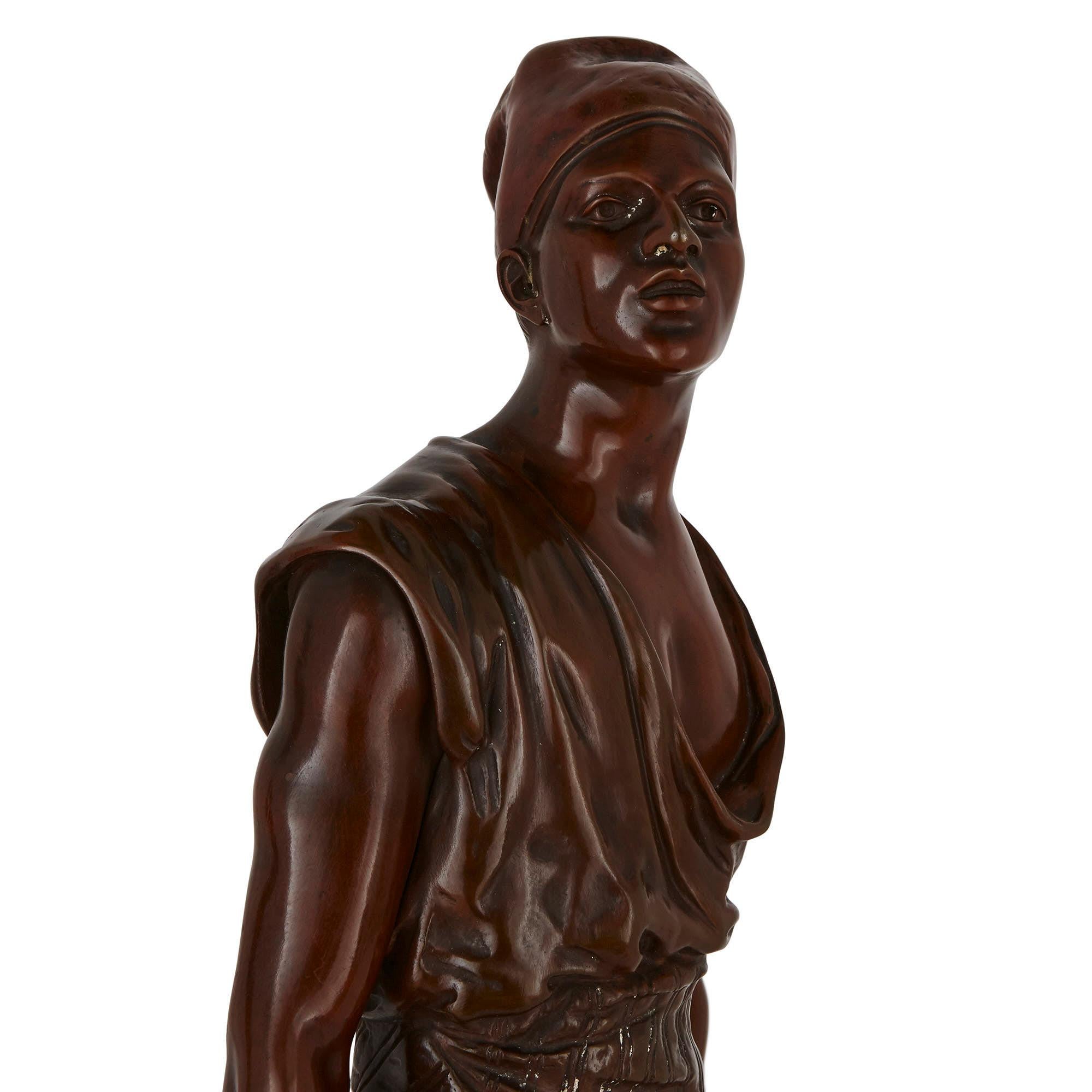 French Two Orientalist Patinated Bronze Sculptures by Debut and Pinedo For Sale