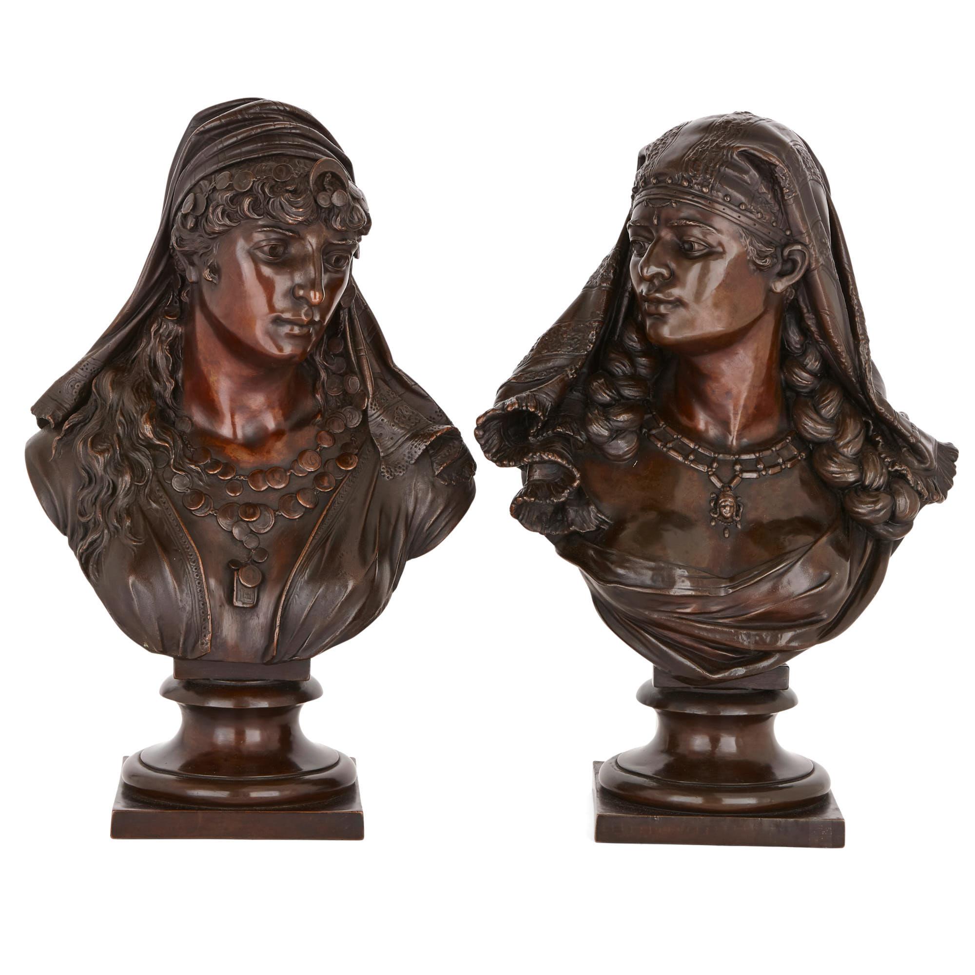 Two Orientalist Spelter Busts of Female Figures For Sale
