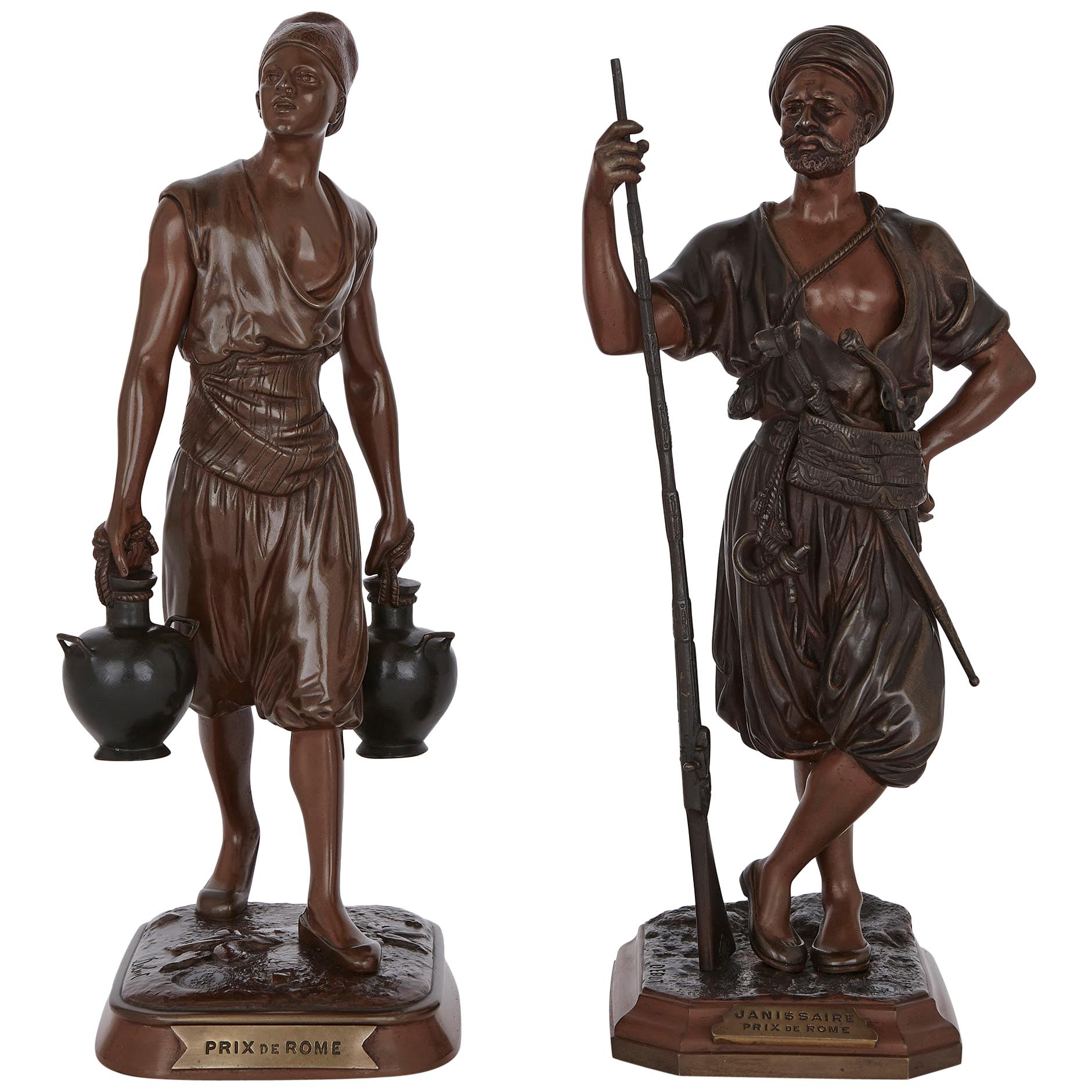 Two Orientalist Style Patinated Bronze Maquettes by Marcel Début For Sale