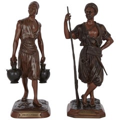 Two Orientalist Style Patinated Bronze Maquettes by Marcel Début