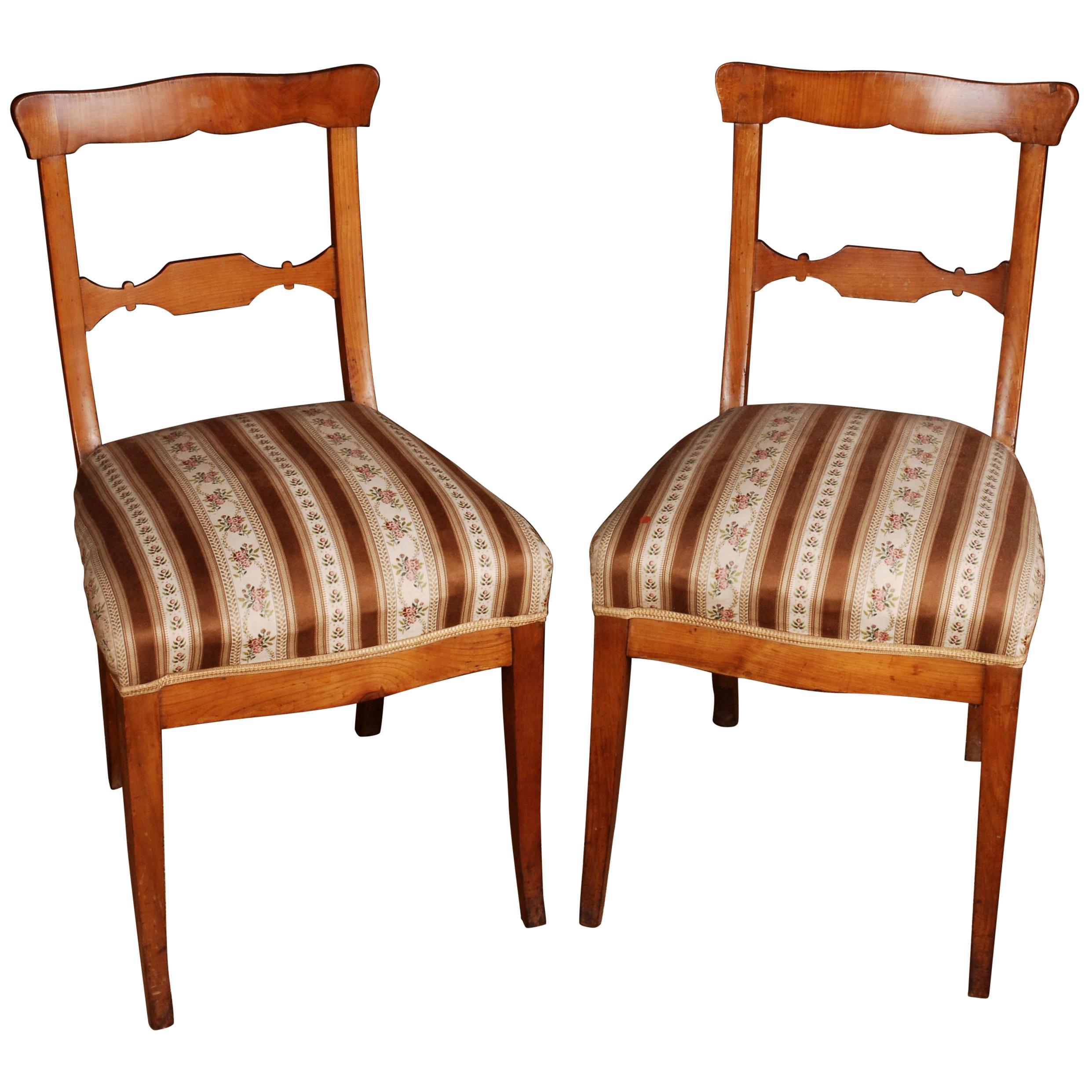 Two Original Biedermeier Chairs, circa 1825 Cherrywood Warm Patina