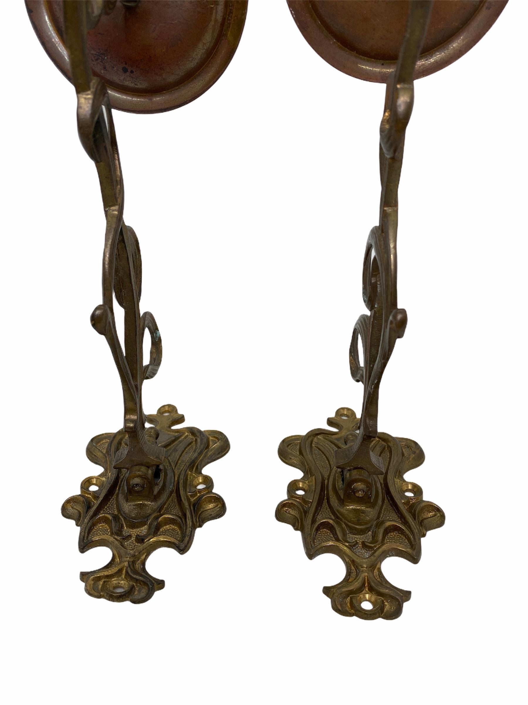 Two Original Bronze Art Nouveau Candle Sconce for a Piano or Wall Germany, 1890s 3