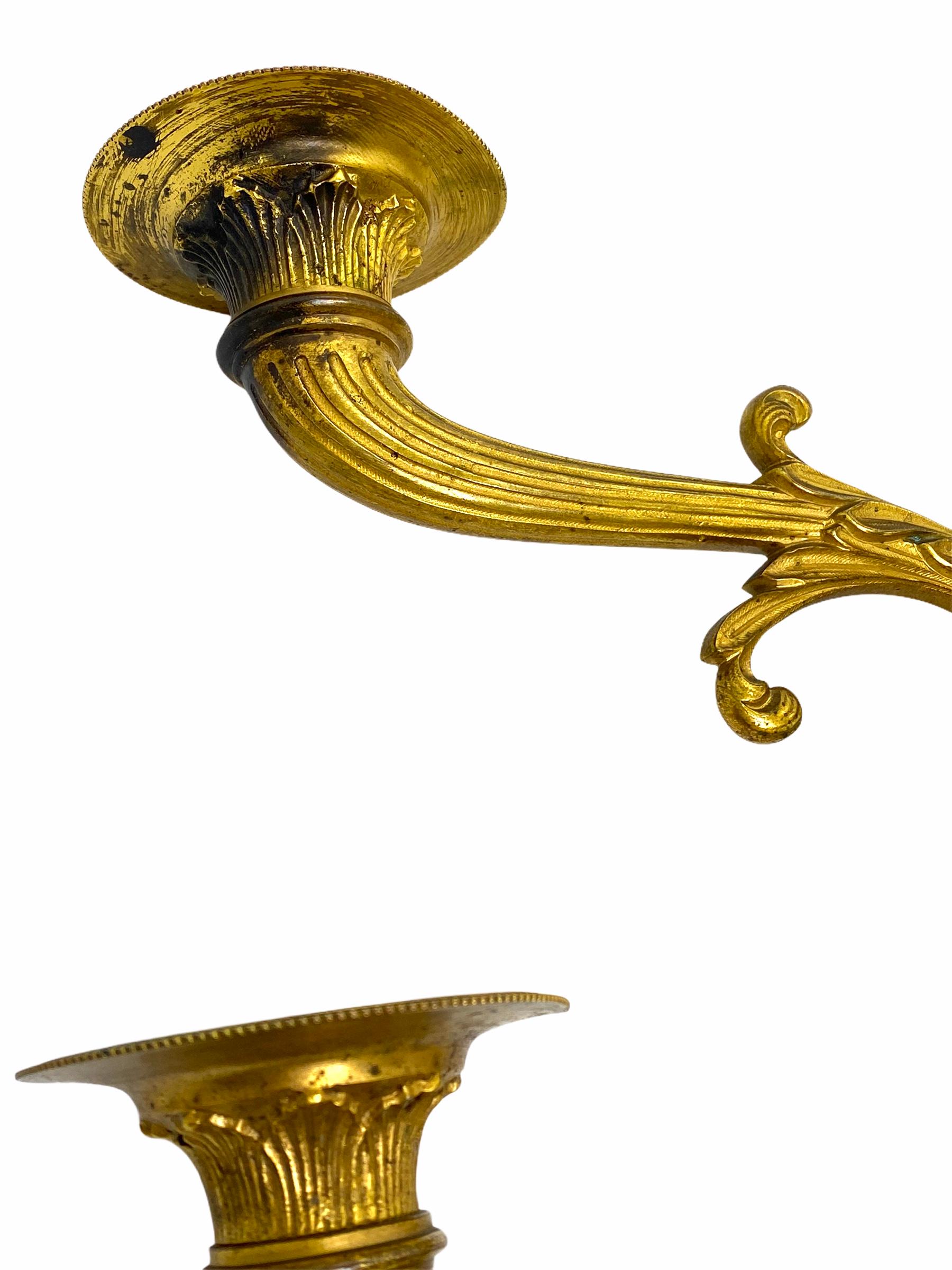 Neoclassical Revival Two Original Bronze Neoclassical Candle Sconce for a Piano / Wall, France, 1850s For Sale