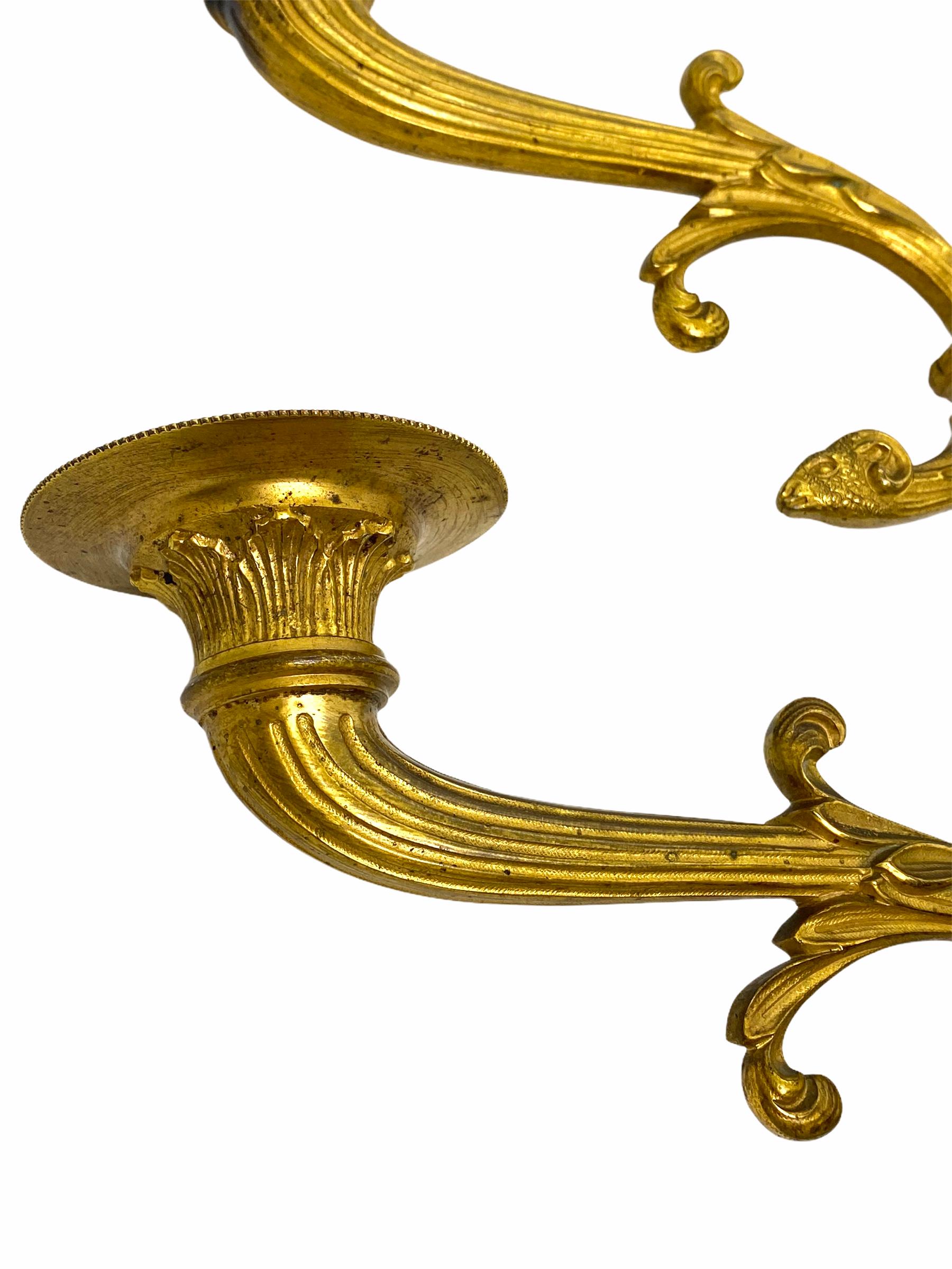 German Two Original Bronze Neoclassical Candle Sconce for a Piano / Wall, France, 1850s For Sale