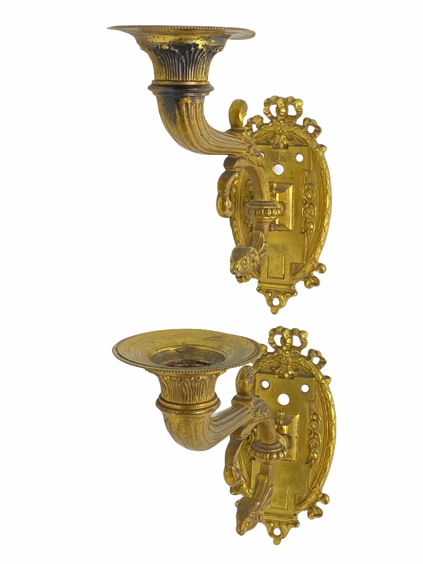 19th Century Two Original Bronze Neoclassical Candle Sconce for a Piano / Wall, France, 1850s For Sale