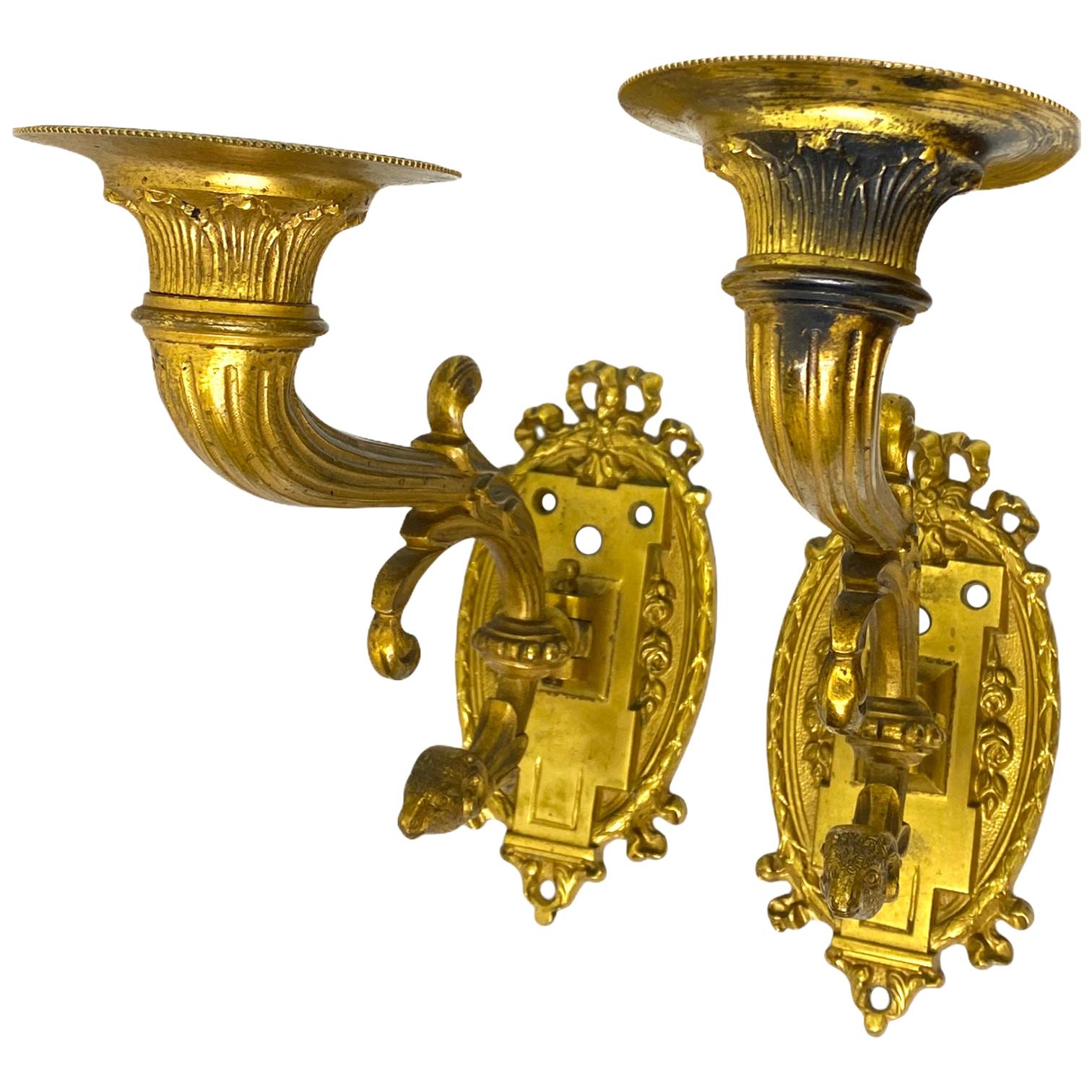 Two Original Bronze Neoclassical Candle Sconce for a Piano / Wall, France, 1850s