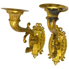 Antique Two Original Bronze Neoclassical Candle Sconce for a Piano / Wall, France, 1850s