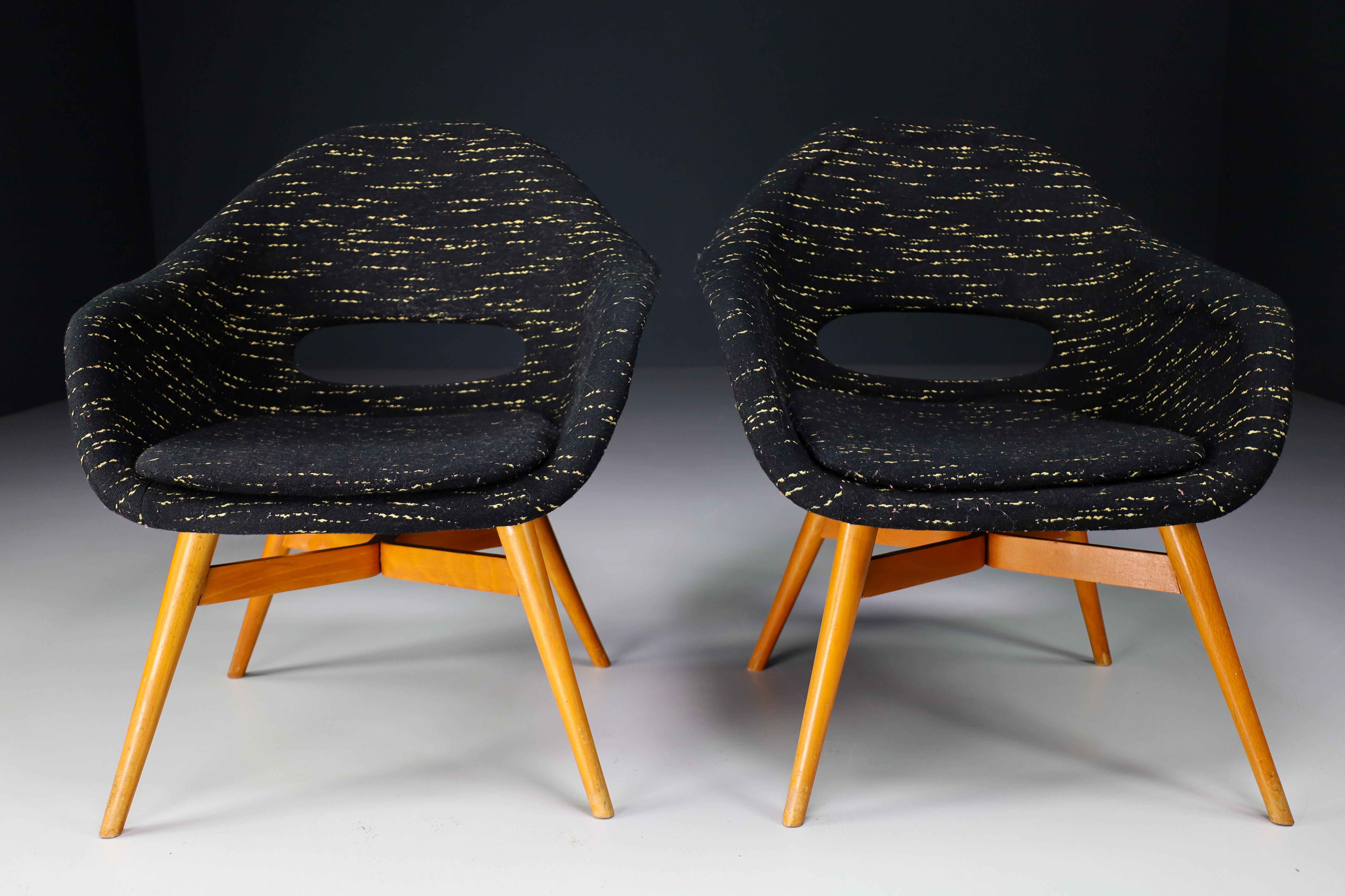 Mid-Century Modern Two Original Easy Chairs by Miroslav Navratil in Original Fabric, circa 1960 For Sale