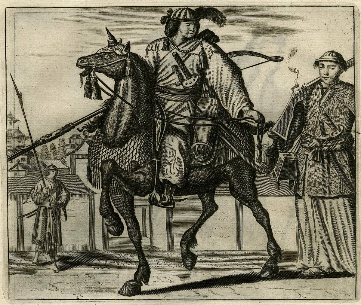 Two Original Japanese Engravings on One Sheet, Soldiers & a Priest, 1669