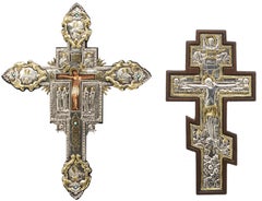 DEUX Icones ORTHODOXES AVEC PLAQUES D'ARGENT 20ème siècle