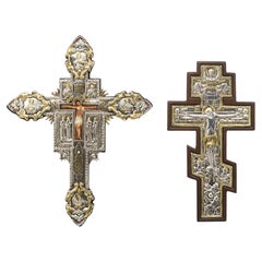 DEUX Icones ORTHODOXES AVEC PLAQUES D'ARGENT 20ème siècle