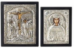 Deux icônes orthodoxes argentées, 20e siècle