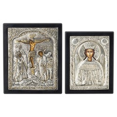 Deux icônes orthodoxes argentées, 20e siècle