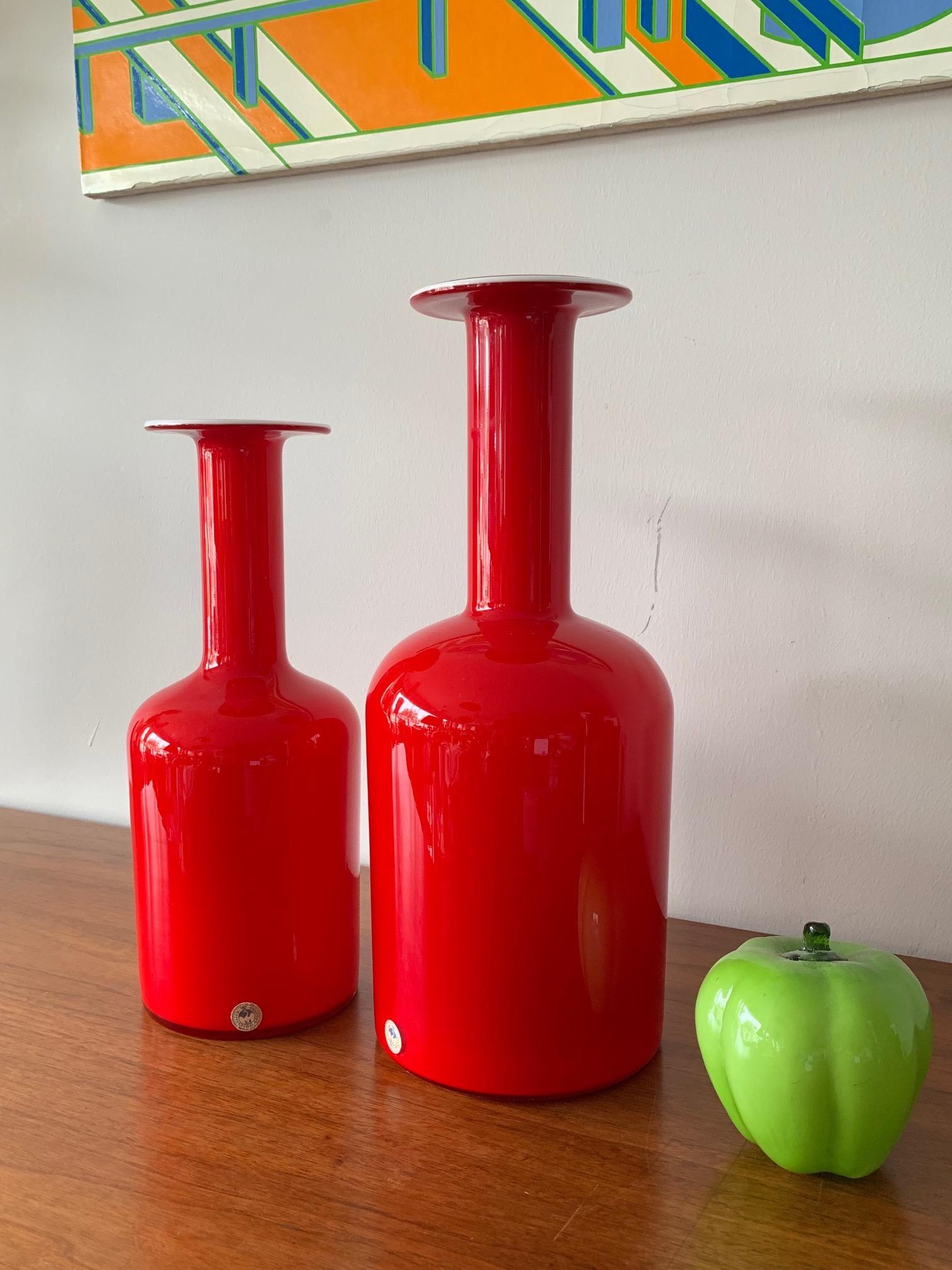Danish Two Otto Bauer Holmegaard Red Bottles