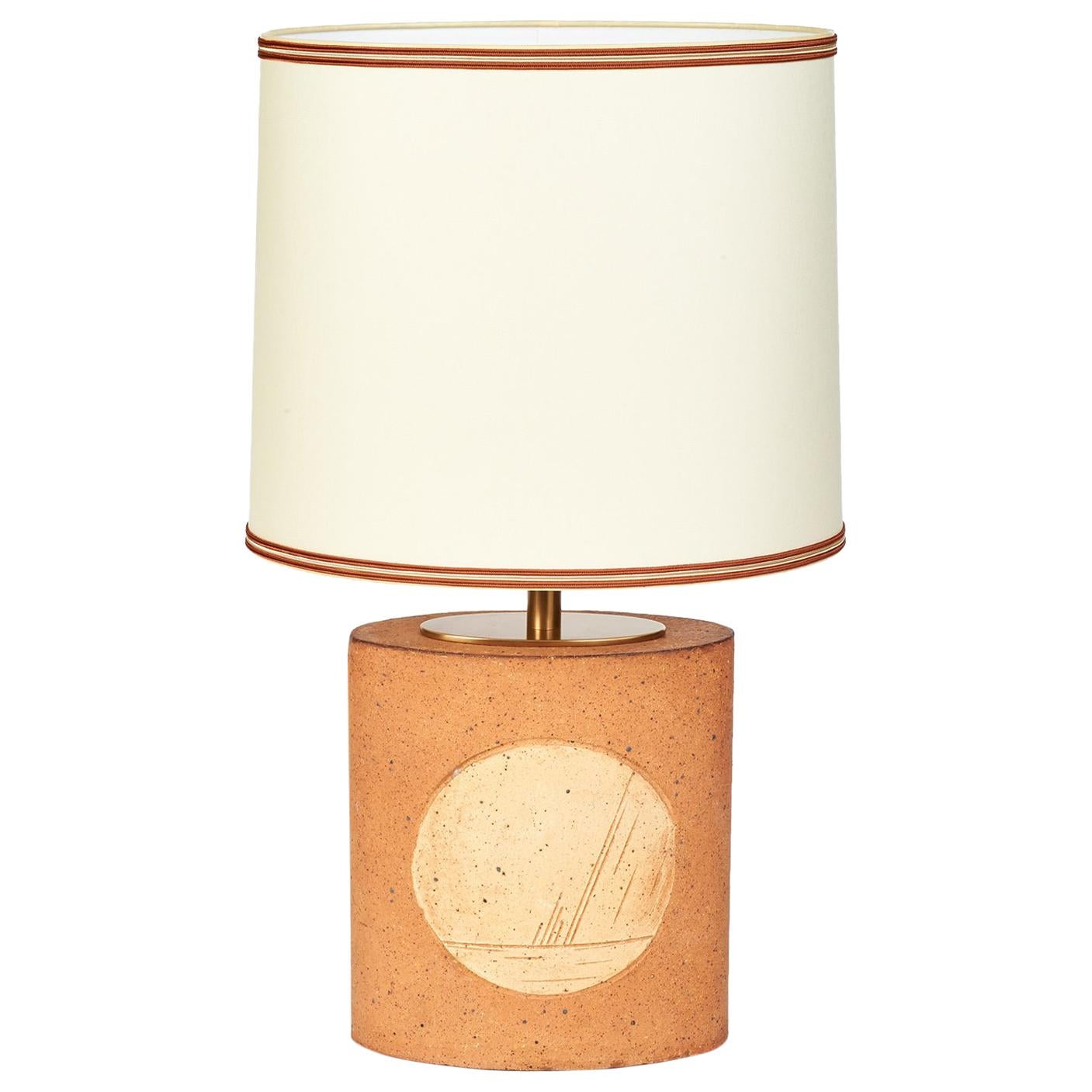 Two Oval Ceramic Lamps with Incised Geometric Motif, France, 1970s