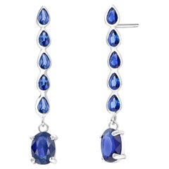 Two Oval Sapphires and Pear Shaped Sapphire Linear White Gold Drop Earrings
