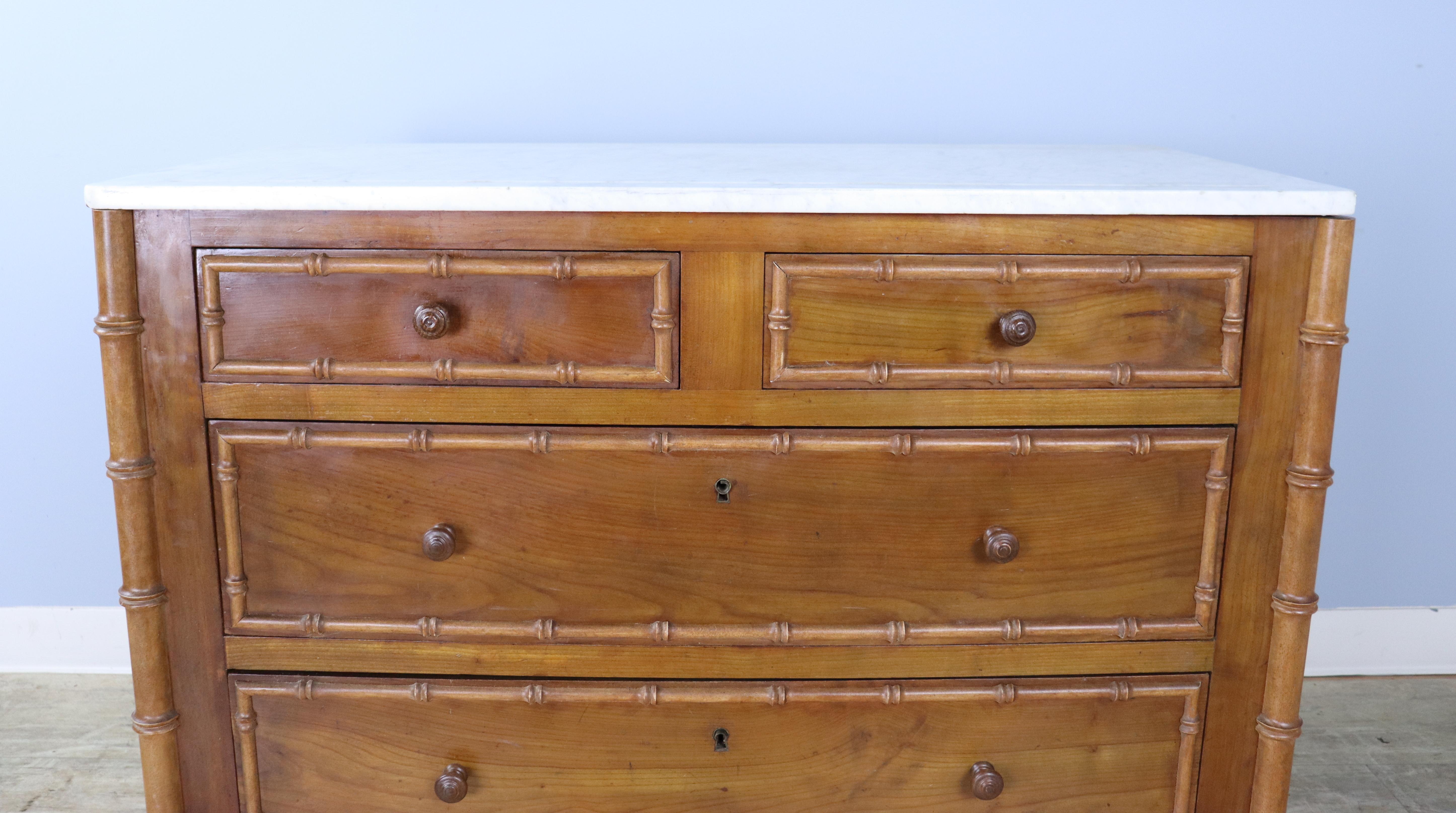 19th Century Two over Two Faux Bamboo Chest of Drawers with White Marble Top For Sale