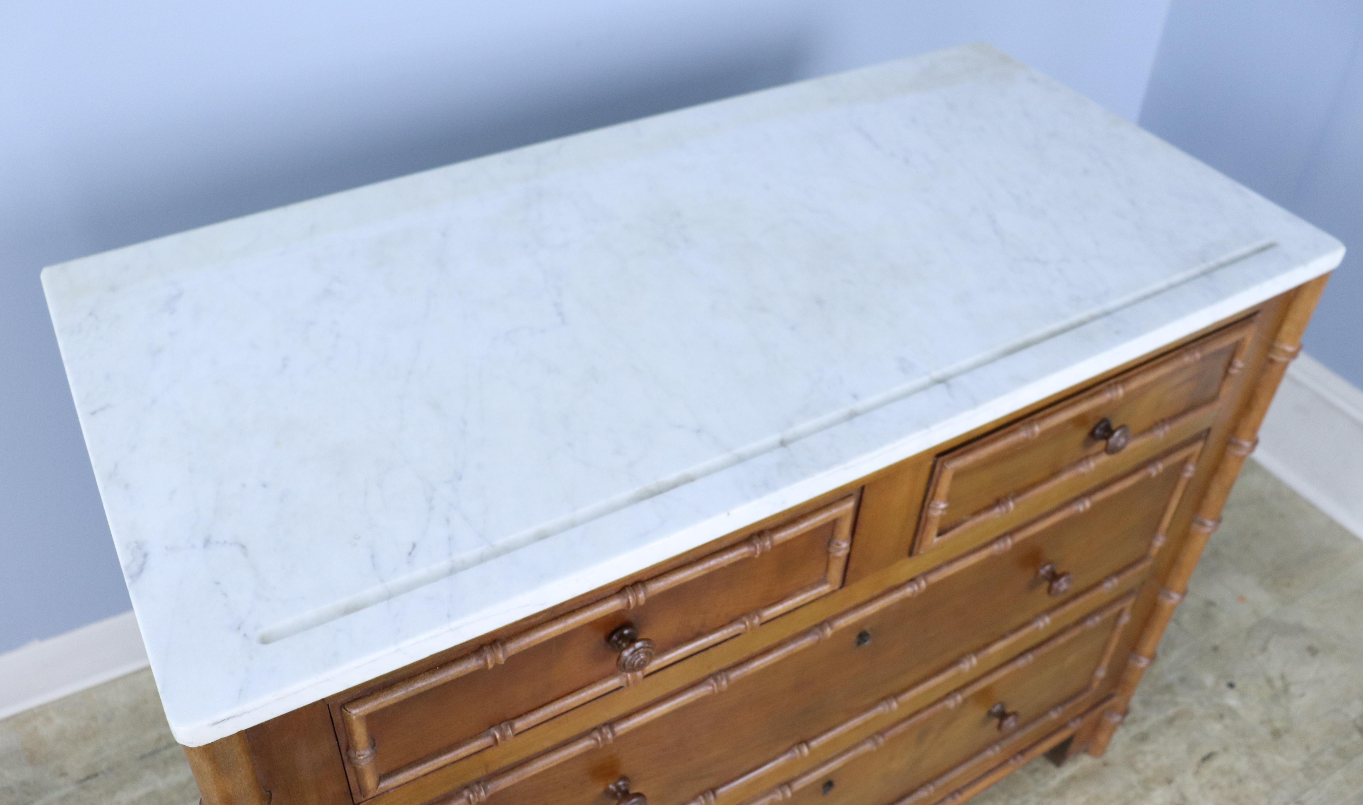 Two over Two Faux Bamboo Chest of Drawers with White Marble Top For Sale 4