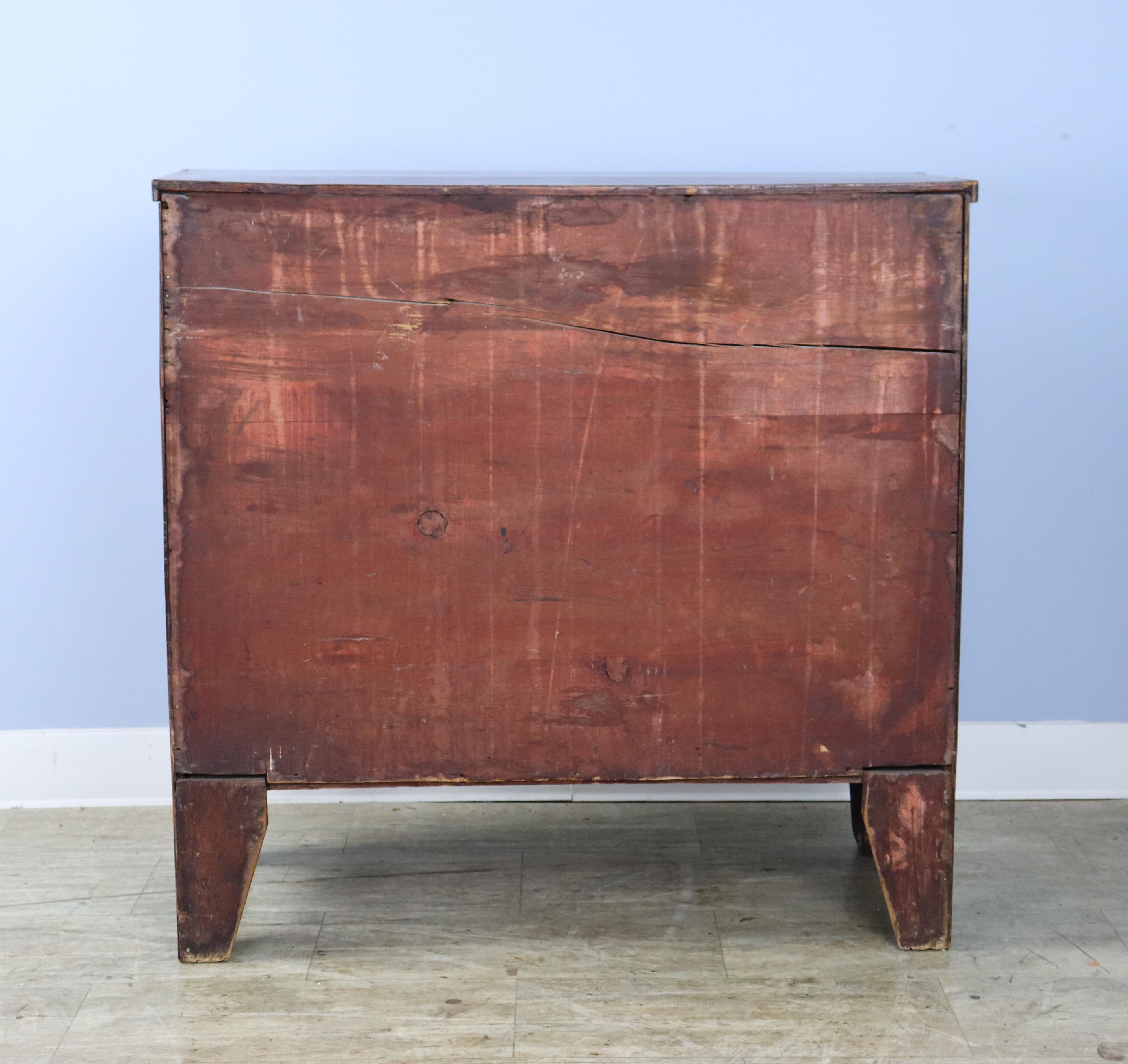 Two-over-two Mahogany Bowfront Chest with Original Feet and Brasses For Sale 8