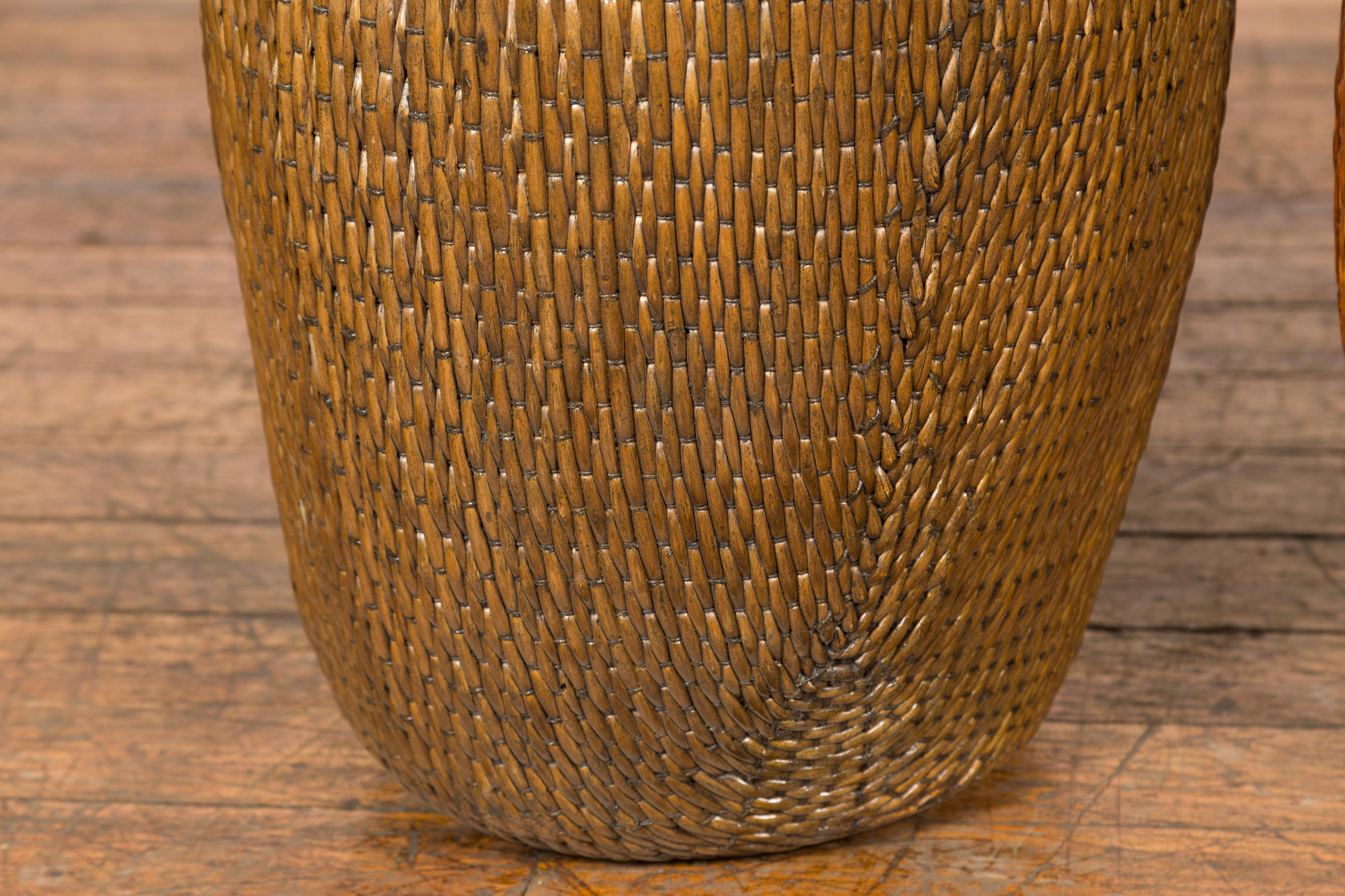 Two Oversized Chinese Rattan Grain Baskets with Flaring Necks, Sold Each For Sale 5