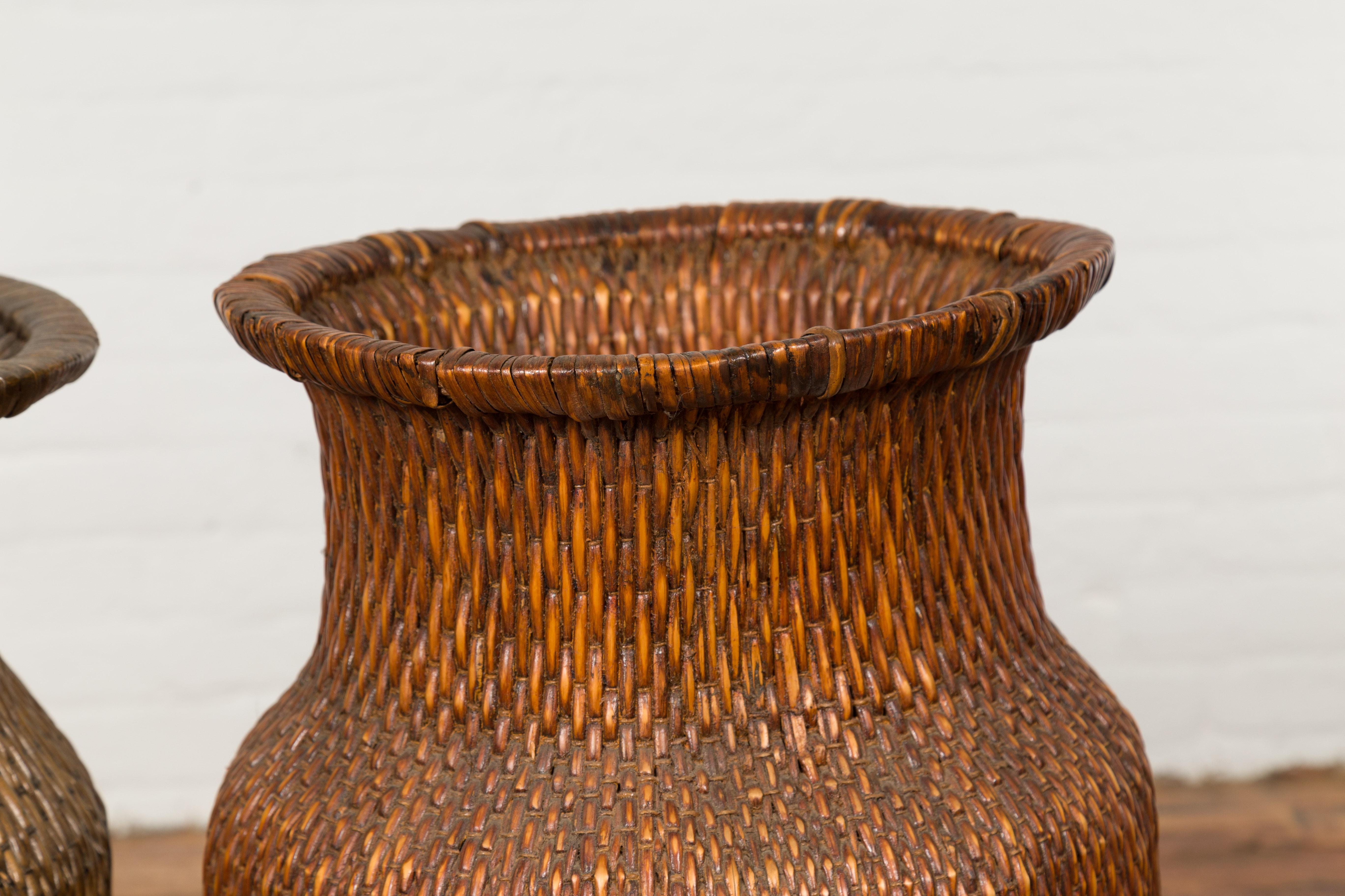 Two Oversized Chinese Rattan Grain Baskets with Flaring Necks, Sold Each For Sale 6