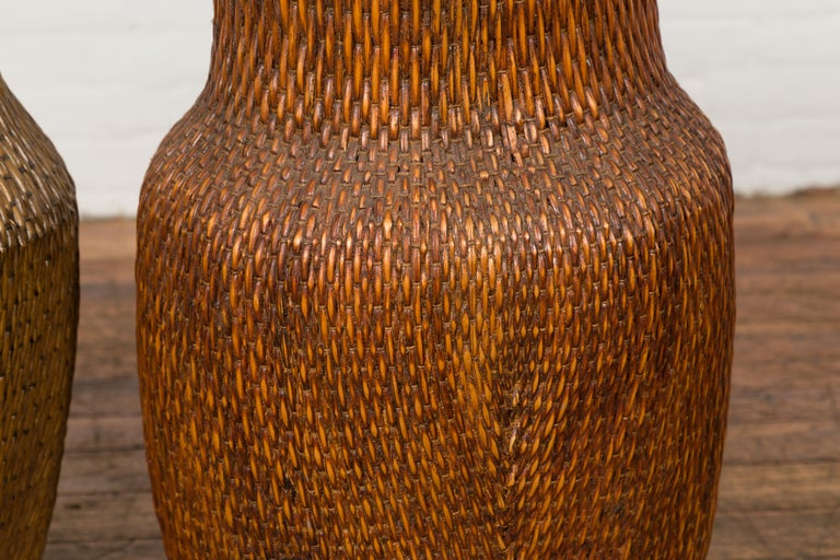 Two Oversized Chinese Rattan Grain Baskets with Flaring Necks, Sold ...