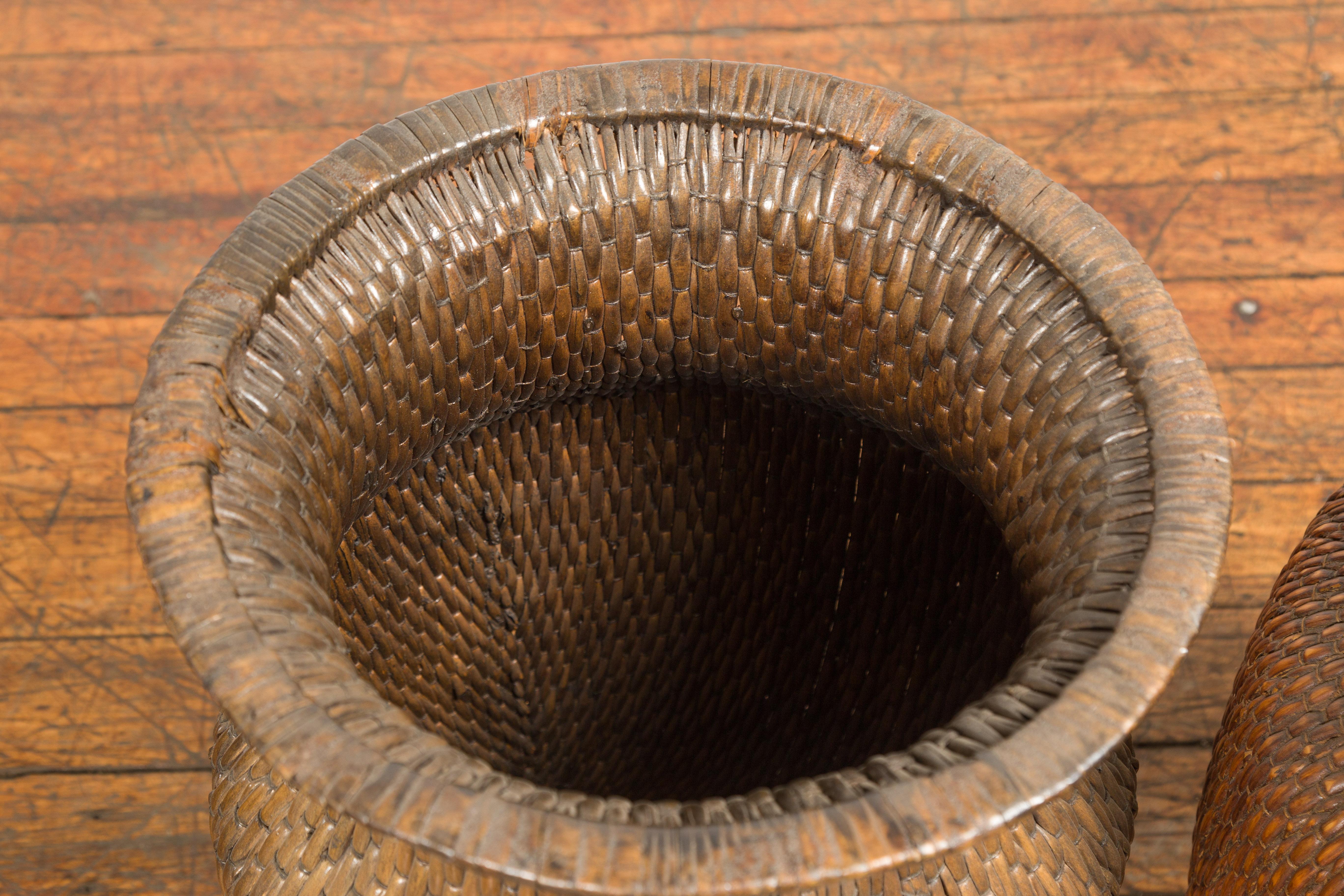 Two Oversized Chinese Rattan Grain Baskets with Flaring Necks, Sold Each For Sale 9