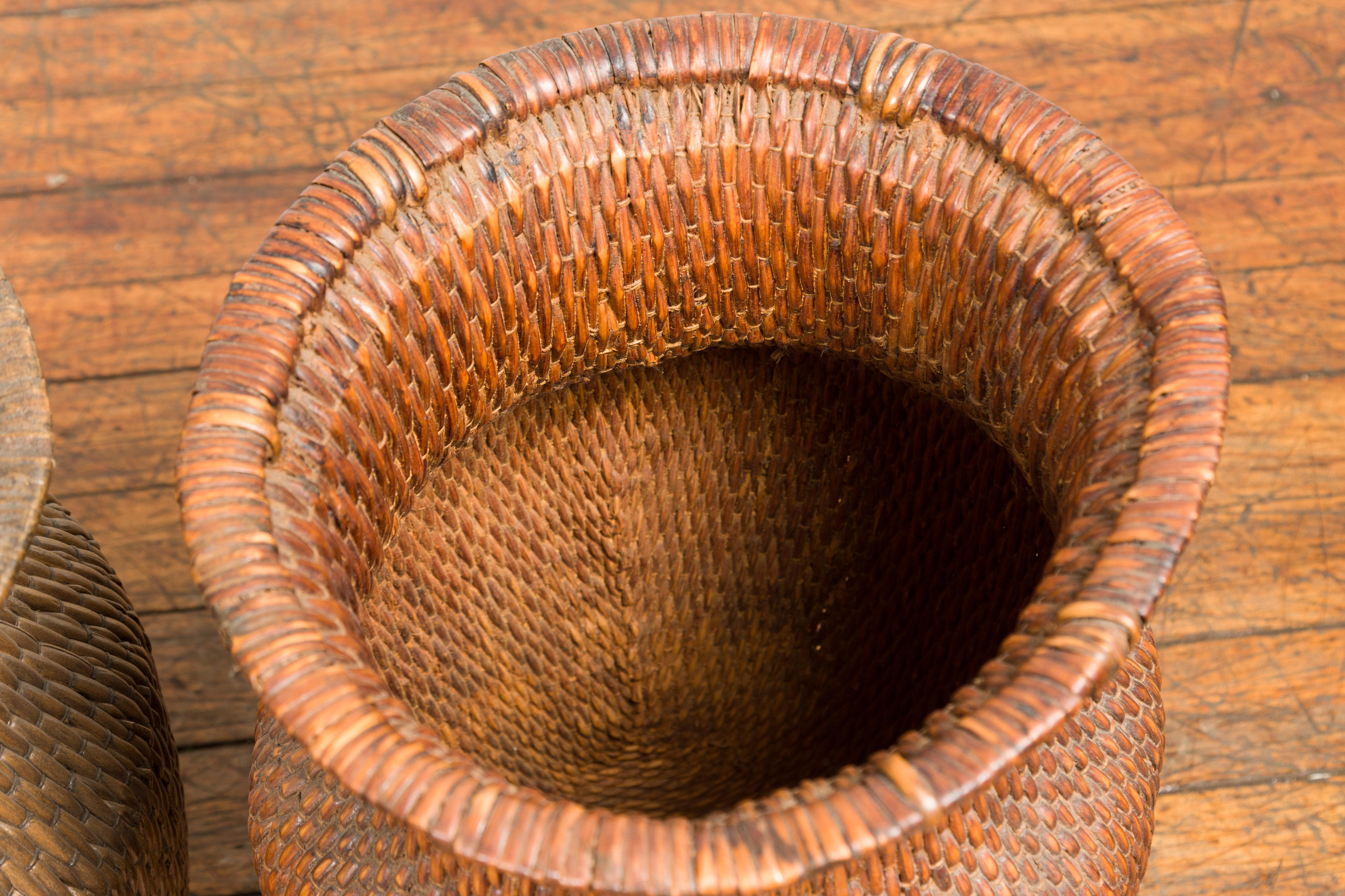 Two Oversized Chinese Rattan Grain Baskets with Flaring Necks, Sold Each For Sale 10