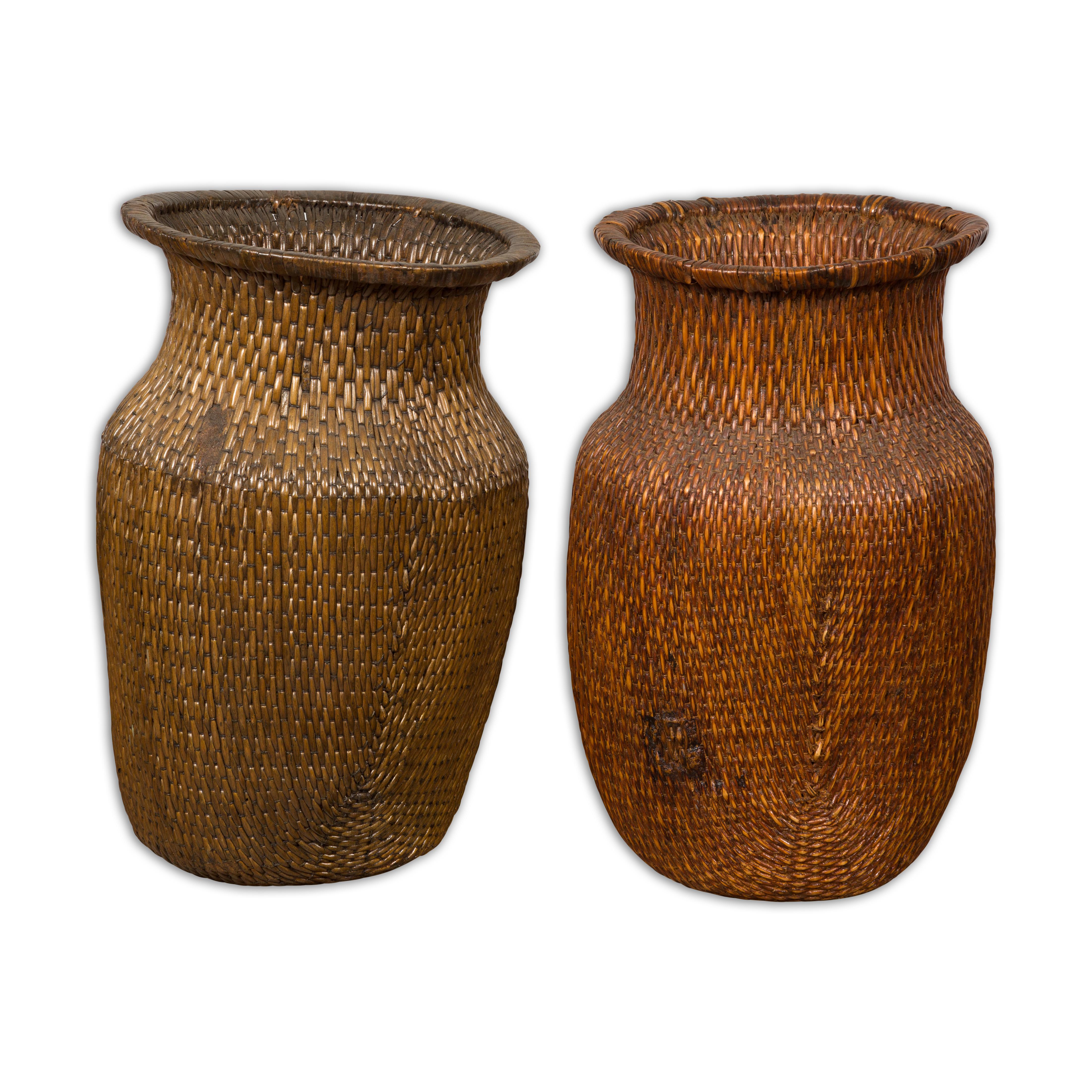 Two Oversized Chinese Rattan Grain Baskets with Flaring Necks, Sold Each For Sale 12