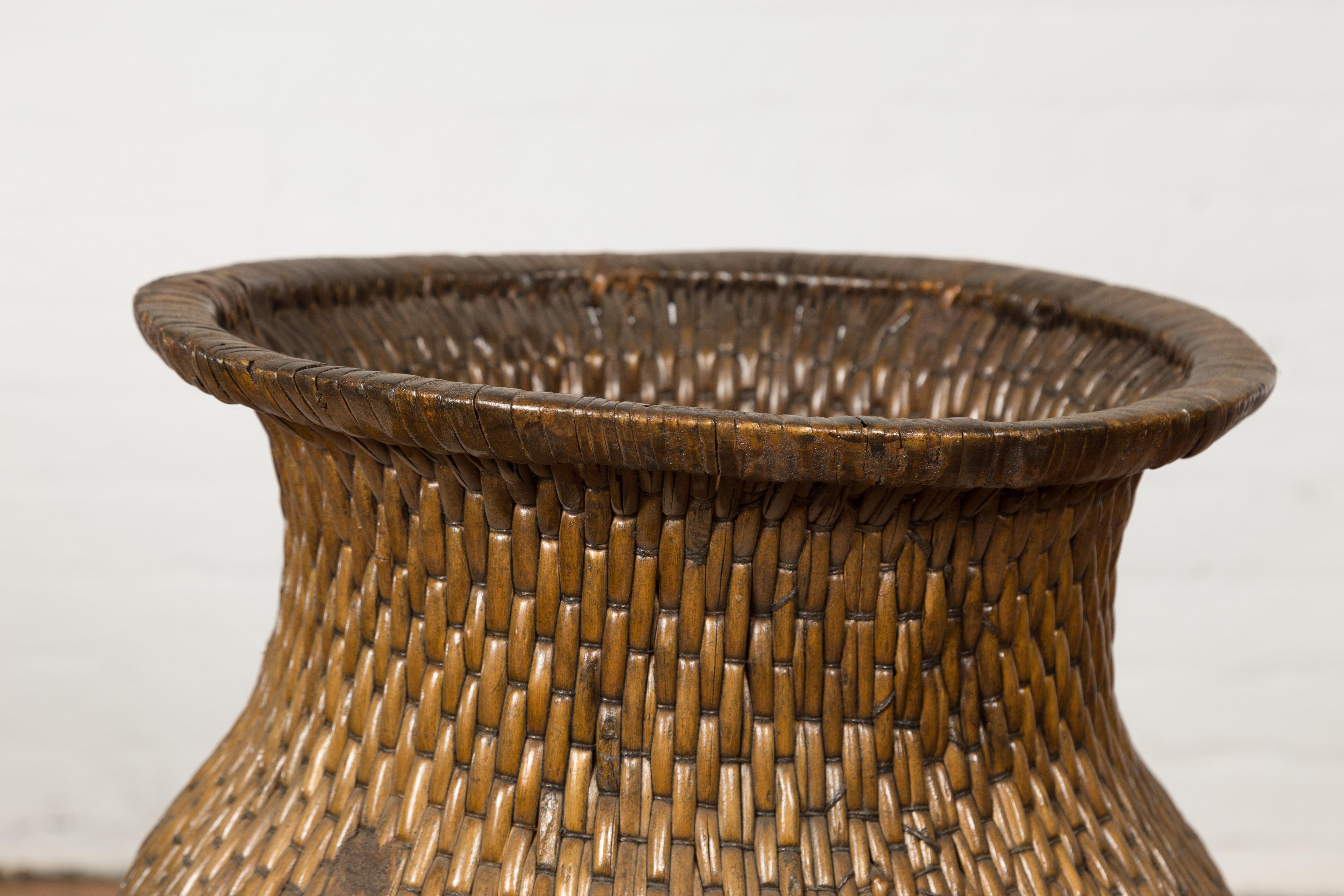 Two Oversized Chinese Rattan Grain Baskets with Flaring Necks, Sold Each For Sale 3