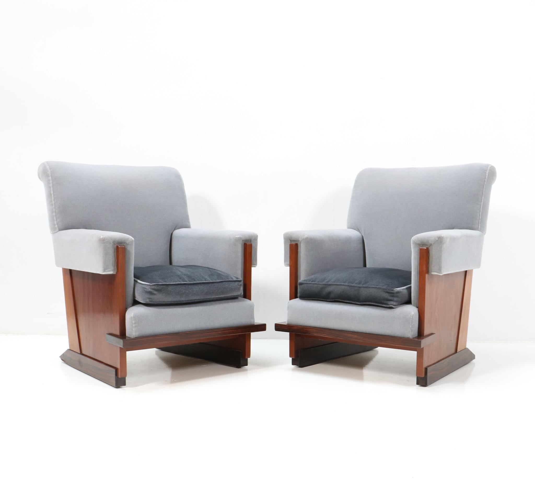 Dutch Two Padouk Art Deco Modernist Lounge Chairs by Hendrik Wouda for Pander, 1929