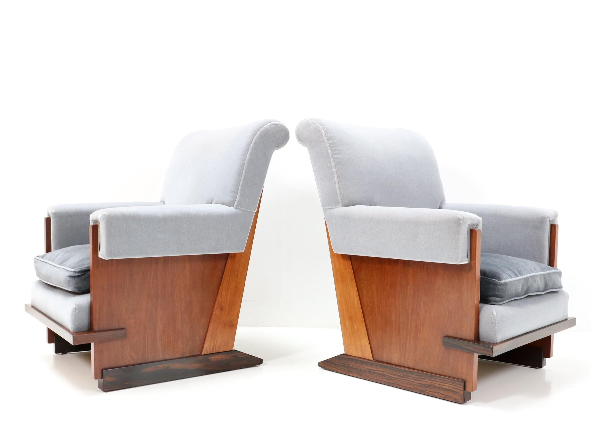 Early 20th Century Two Padouk Art Deco Modernist Lounge Chairs by Hendrik Wouda for Pander, 1929