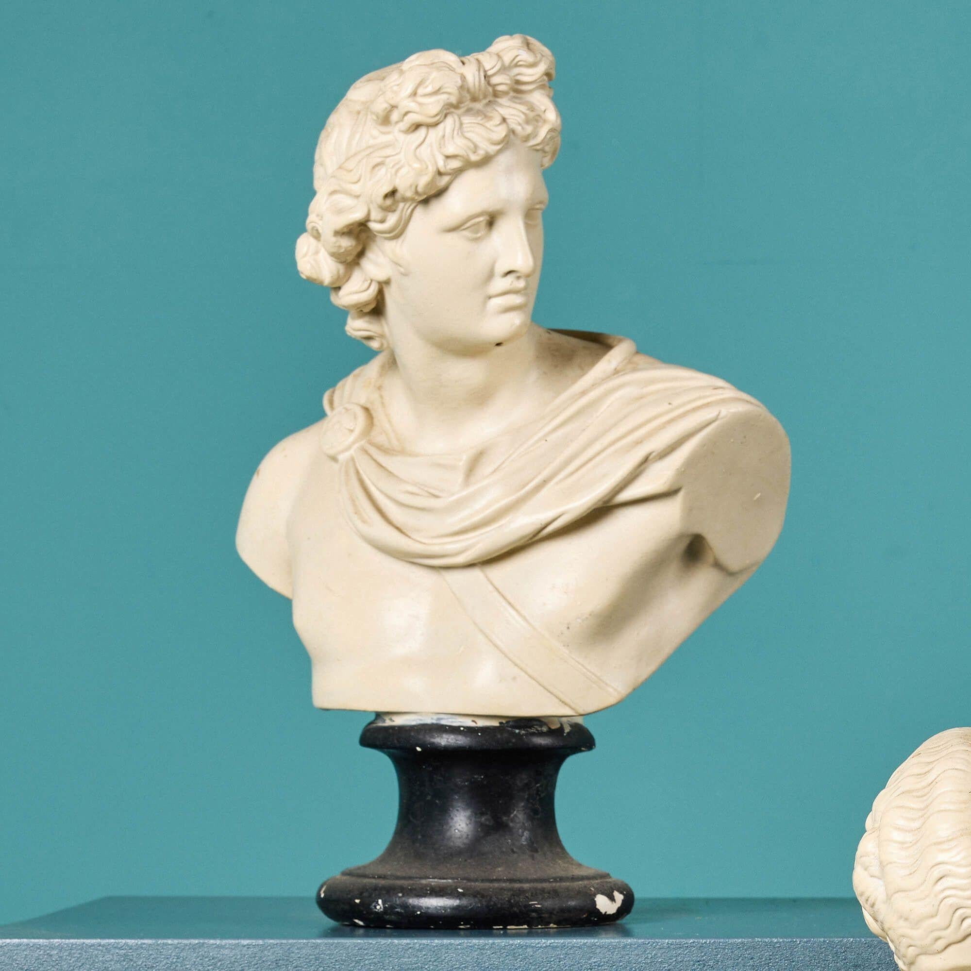 Neoclassical Two Painted Plaster Busts of Apollo & Clytie
