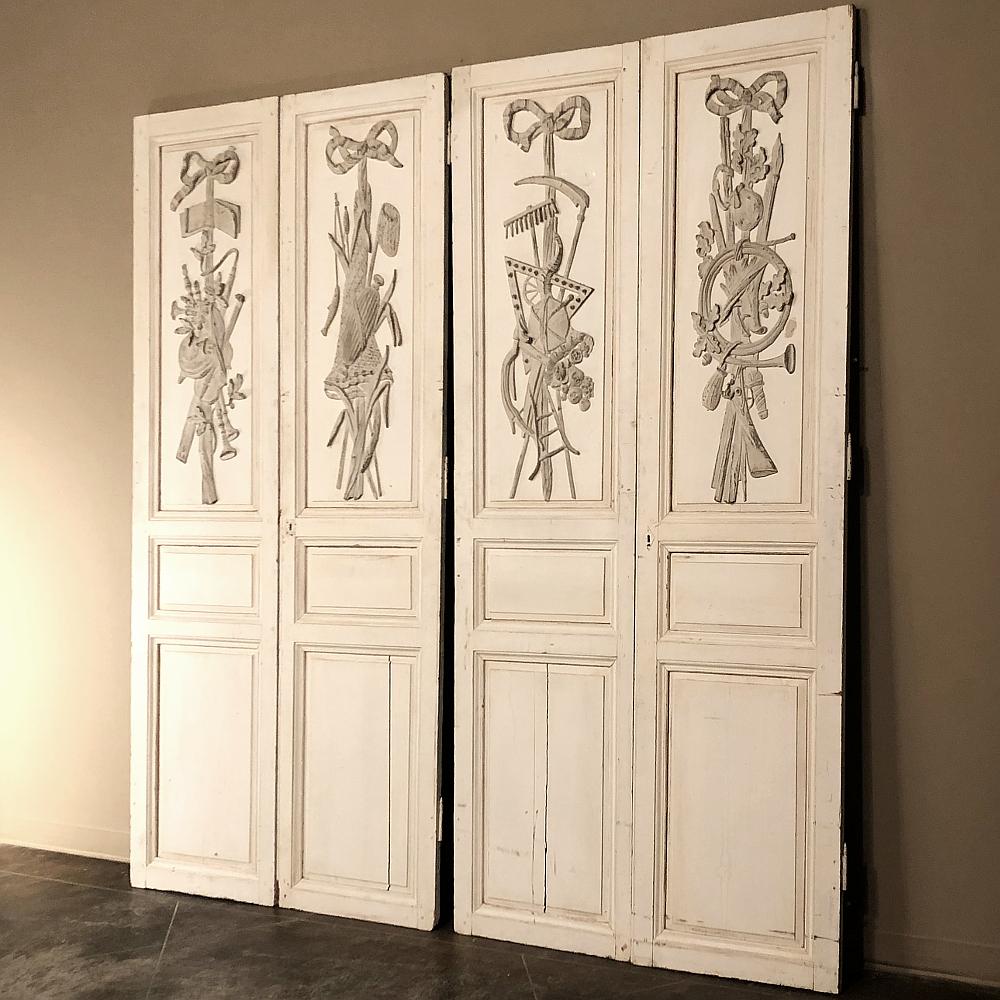 Hand-Crafted Two Pair 19th Century French Louis XVI Painted Interior Doors For Sale