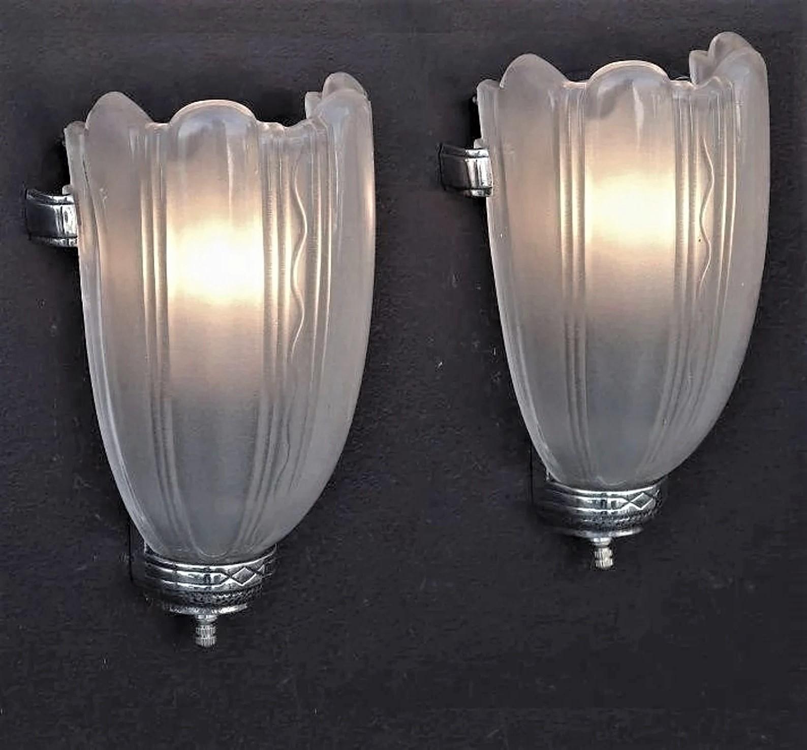 Polished Two Pair Deco Streamline Sconces, c.1930, priced per pair