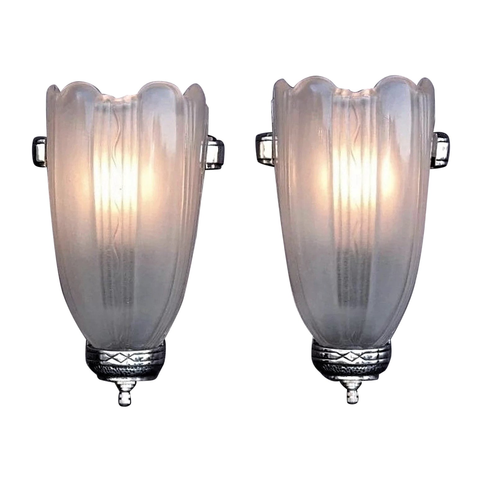 Two Pair Deco Streamline Sconces, c.1930, priced per pair
