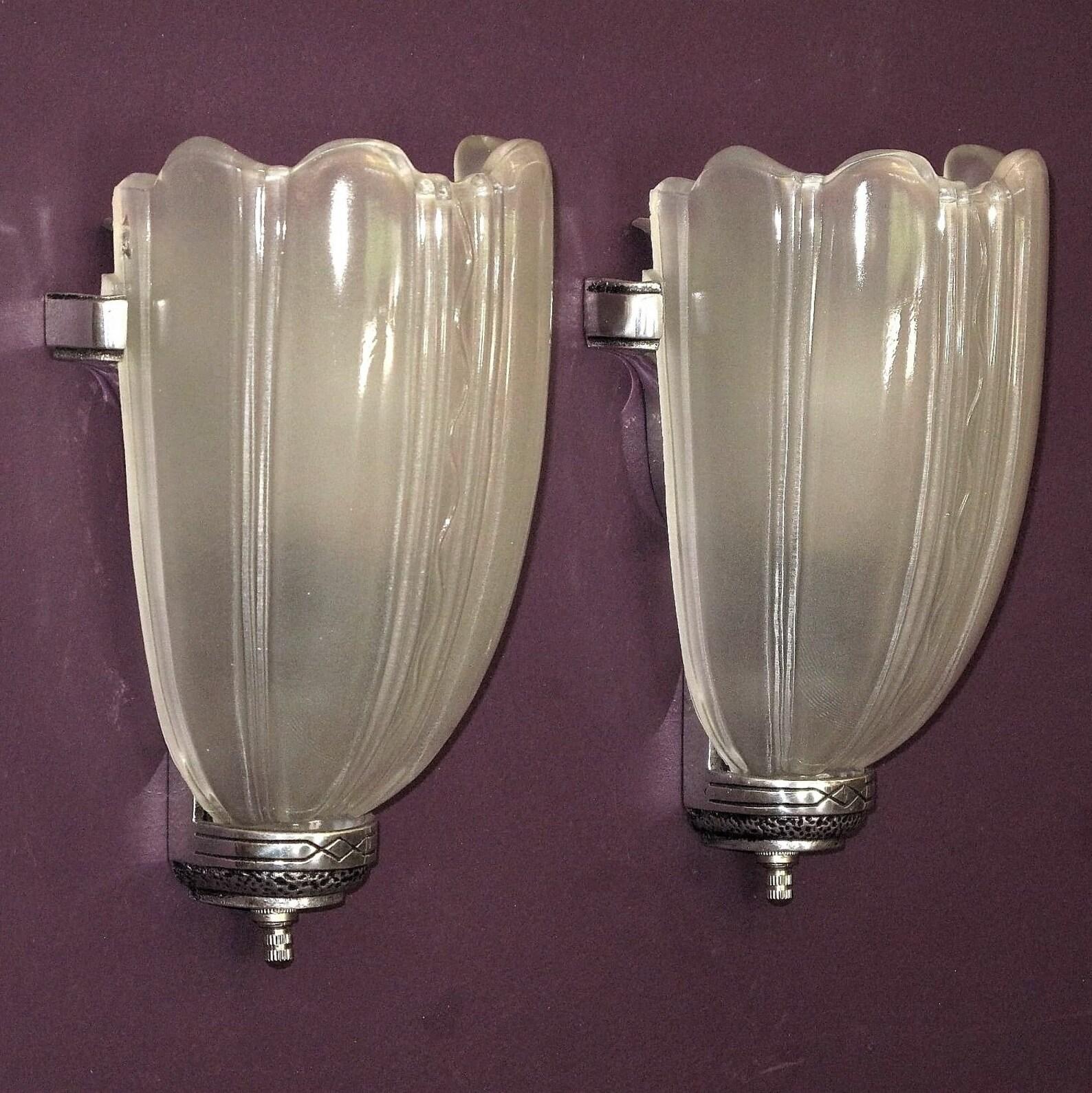 Mid-Century Modern 3 Pair Deco Streamline Sconces, c.1930, priced per pair.  Vintage lights For Sale