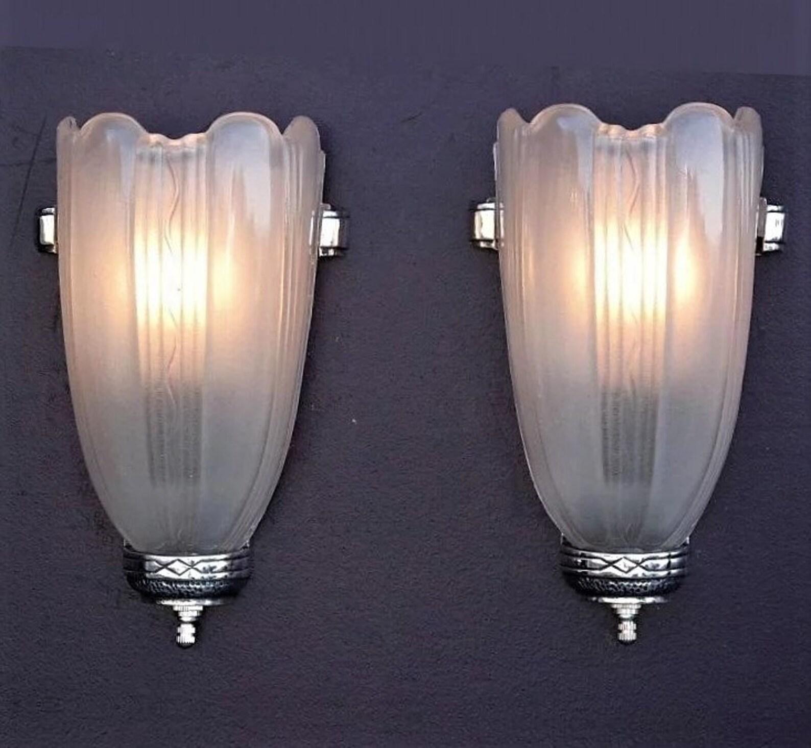 American 3 Pair Deco Streamline Sconces, c.1930, priced per pair.  Vintage lights For Sale