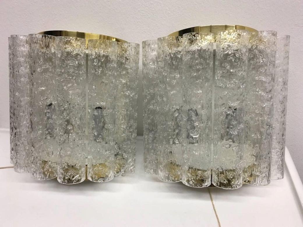 A set of Four 1960s German Brass Six Tubes Doria Glass Sconces, Two Pairs For Sale 4