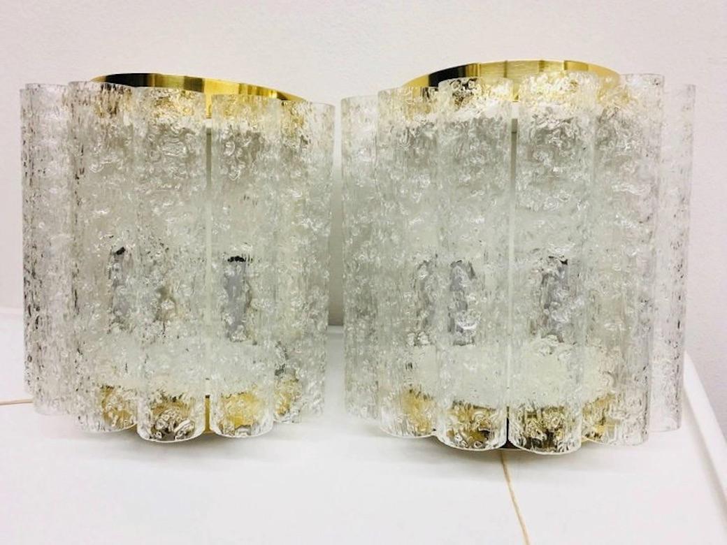 A set of Four 1960s German Brass Six Tubes Doria Glass Sconces, Two Pairs For Sale 2