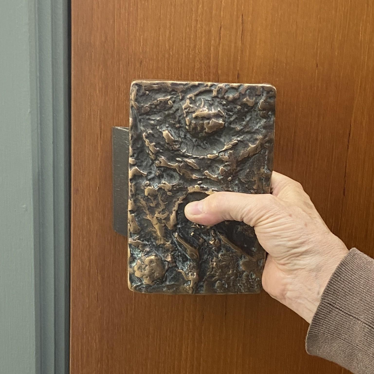 Two Pair of Brutalist Bronze Push & Pull Door Handles with Abstract Relief For Sale 6