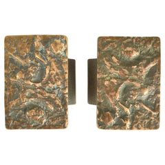 Pairs of Brutalist Bronze Push & Pull Door Handles with Abstract Relief