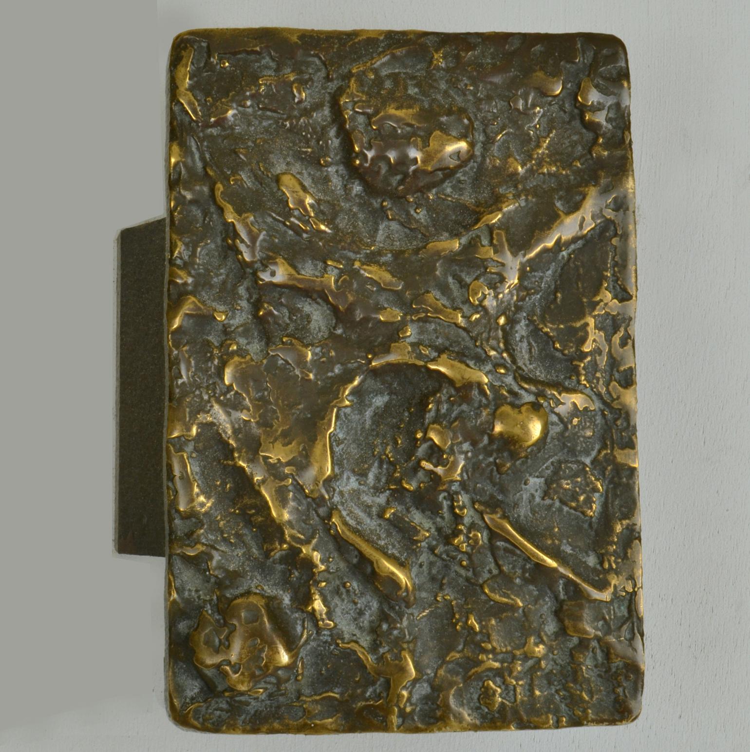 Cast Two Pair of Brutalist Bronze Push & Pull Door Handles with Abstract Relief For Sale