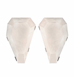 Two Pair of Diamond Form Rock Crystal Wall Sconces