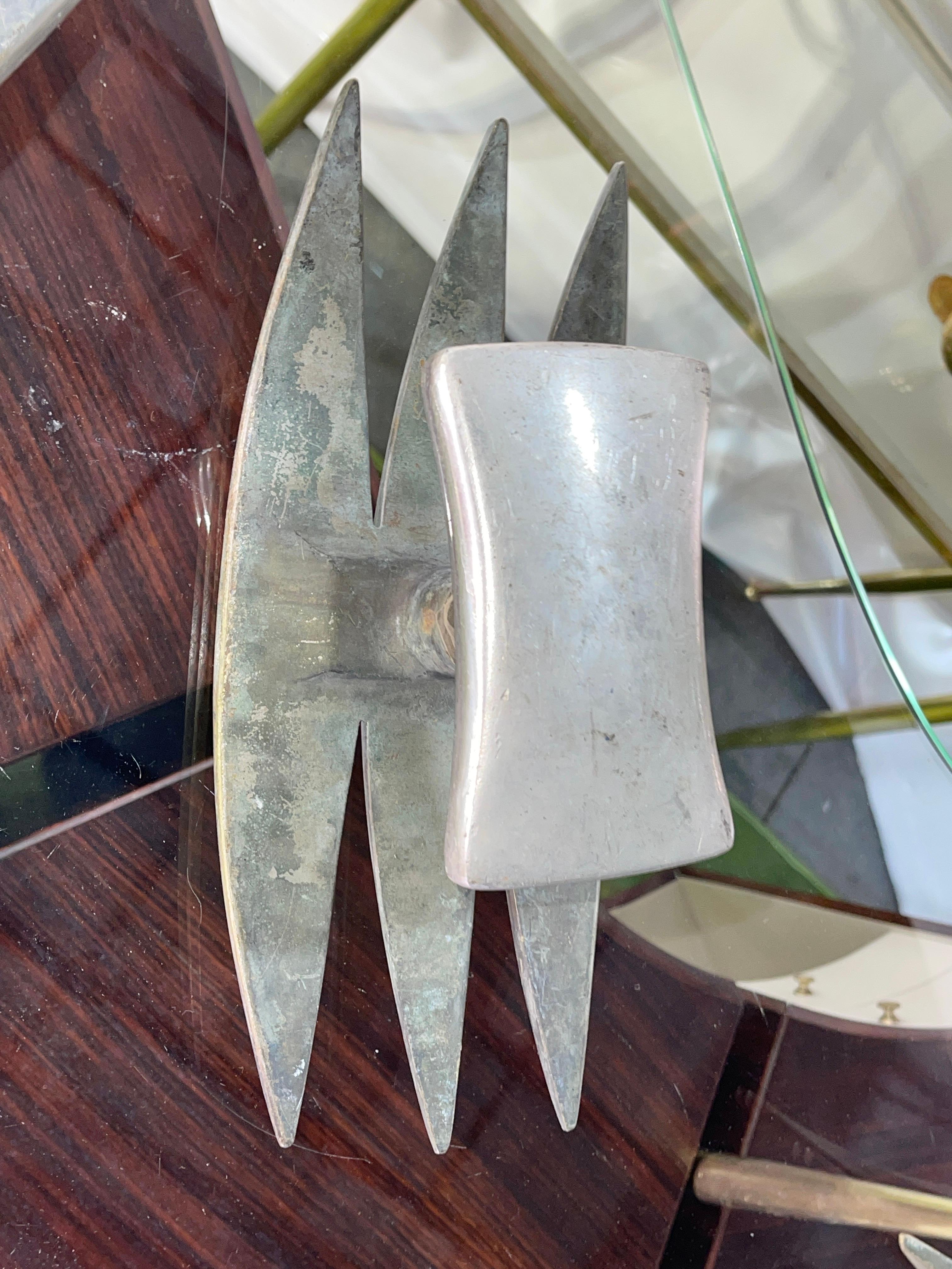 Two Pair of French Brutalist Cast Bronze Door Pulls In Fair Condition For Sale In Hanover, MA