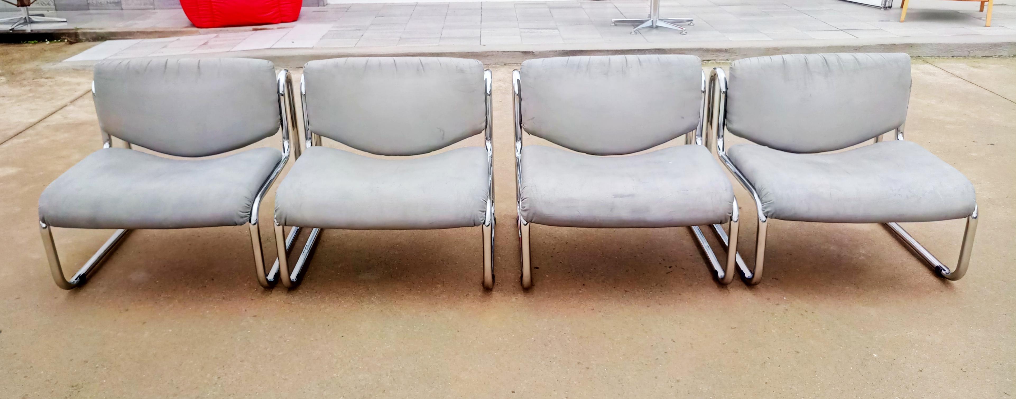 Two Pair of Gray Leather Lounge Armchairs, Italy, 1970 In Good Condition In L'Escala, ES