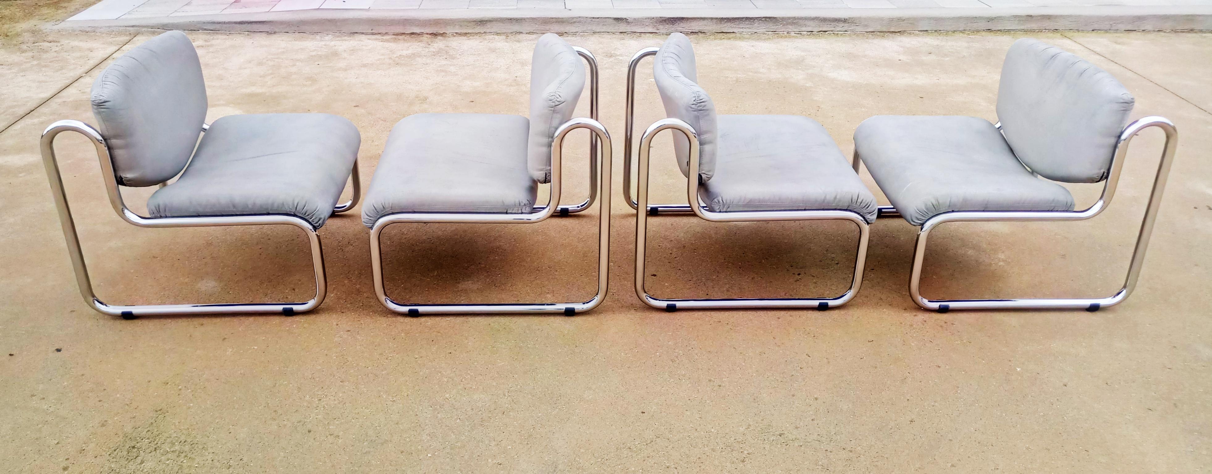 Two Pair of Gray Leather Lounge Armchairs, Italy, 1970 1