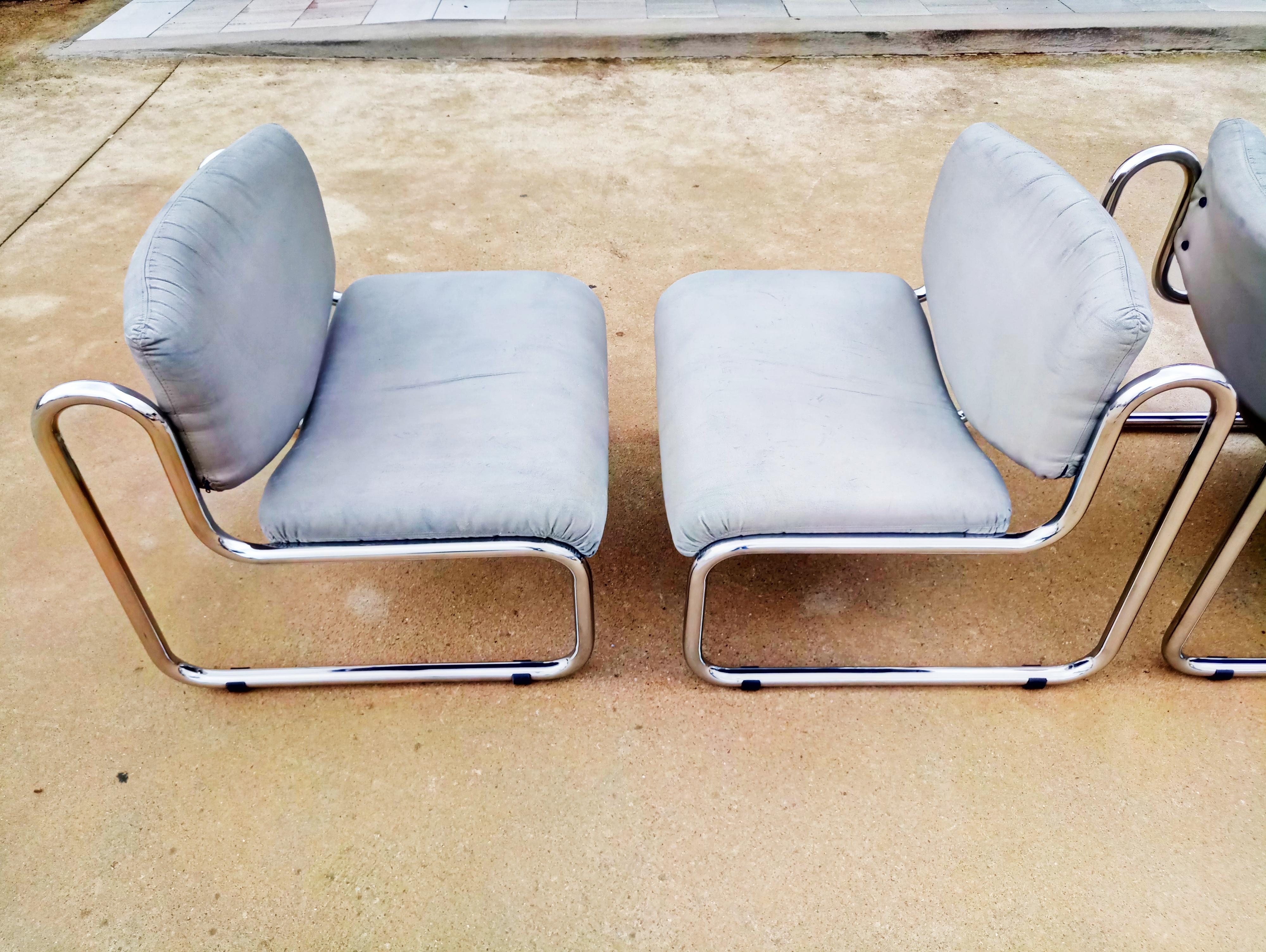 Two Pair of Gray Leather Lounge Armchairs, Italy, 1970 2