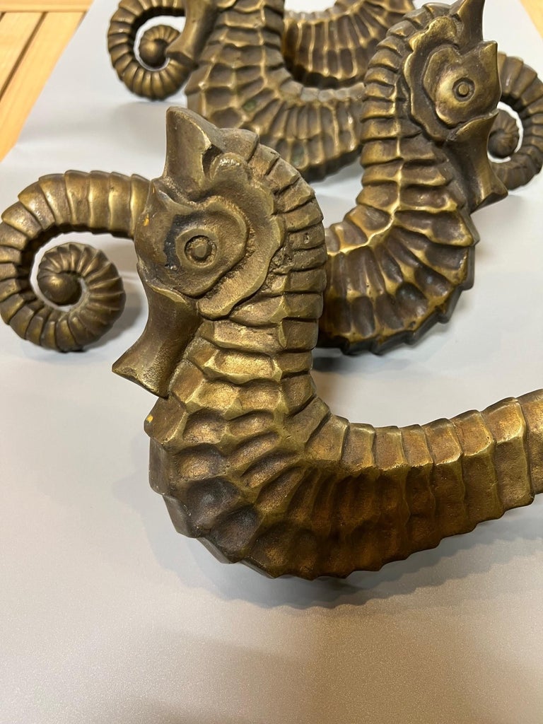 Two Pair of Massive Late 20th Century Antique Bronze Seahorse Door